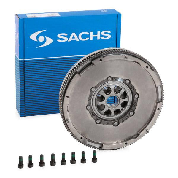SACHS clutch plate with bolts and packaging on a white background