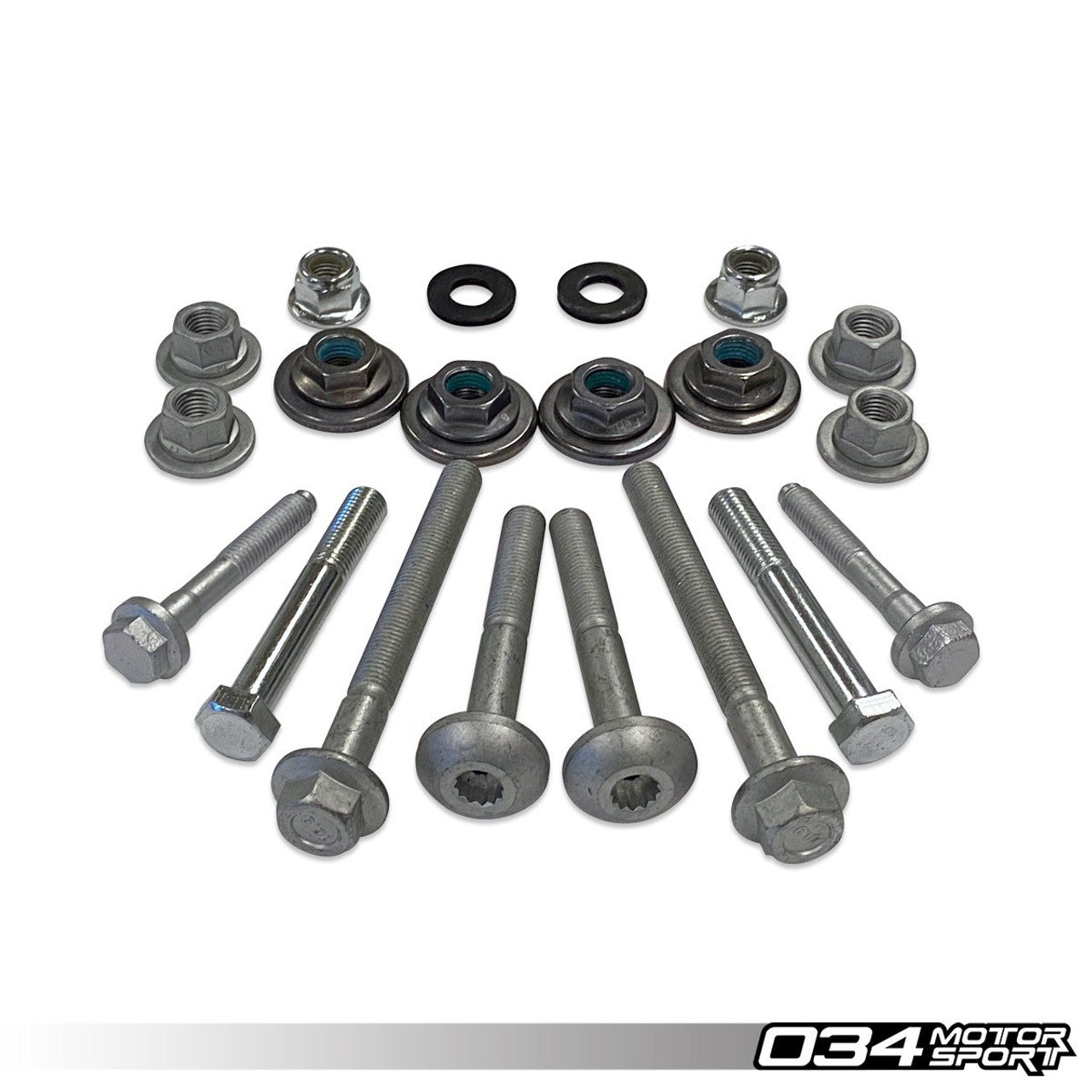 This hardware kit contains all hardware required to install a lower front control arm kit for early model B8/C7 vehicles with M12 hardware. All hardware is high-quality OEM plated.   